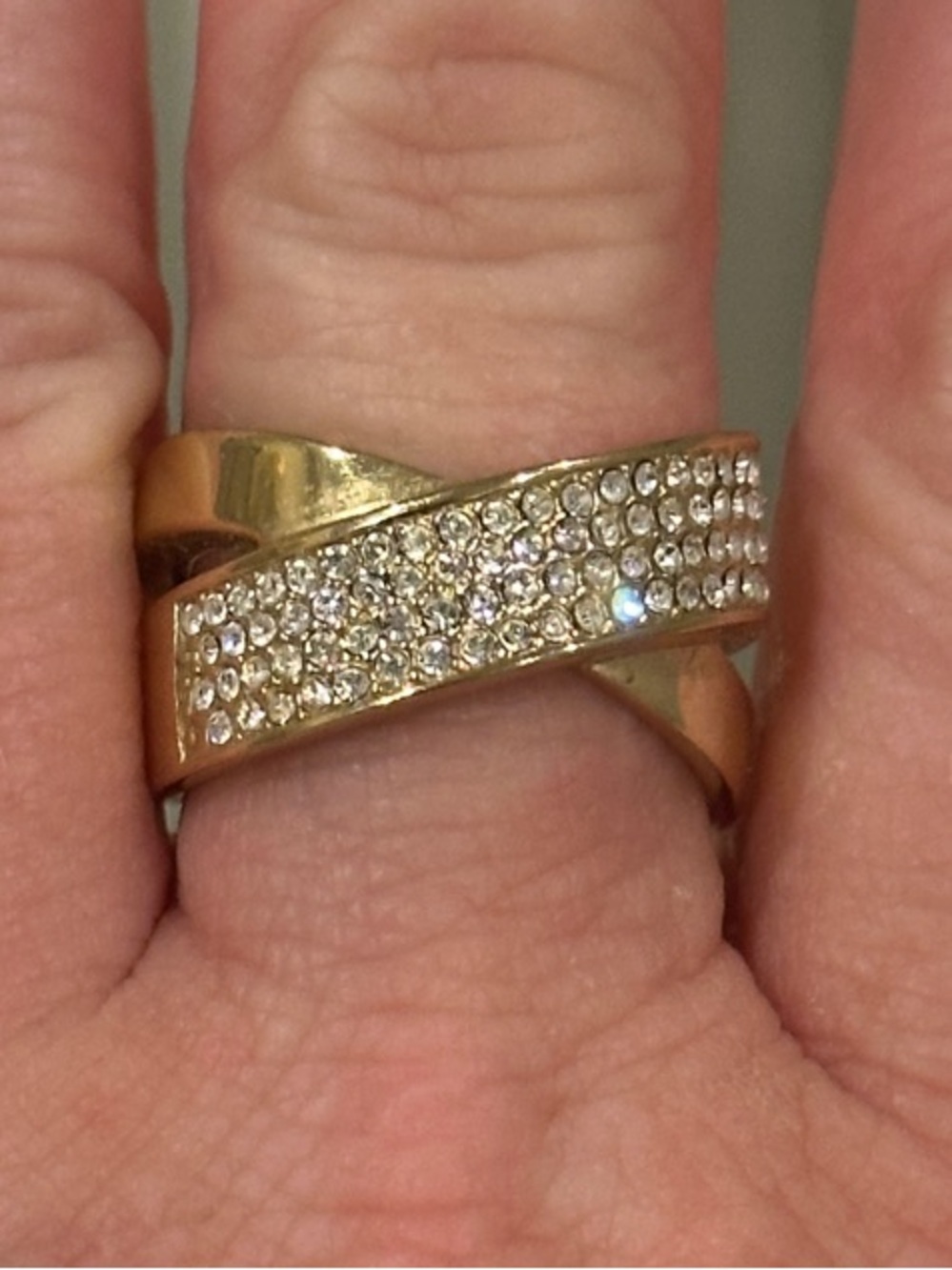 Michael Kors Gold Crisscross Ring with Clear Pavé Stones